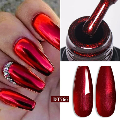 MEET ACROSS 7ml Red Metallic Color Gel Nail Polish Red Gold Silver Semi permanent Soak Off UV Gel Varnish Nail Art For Manicure