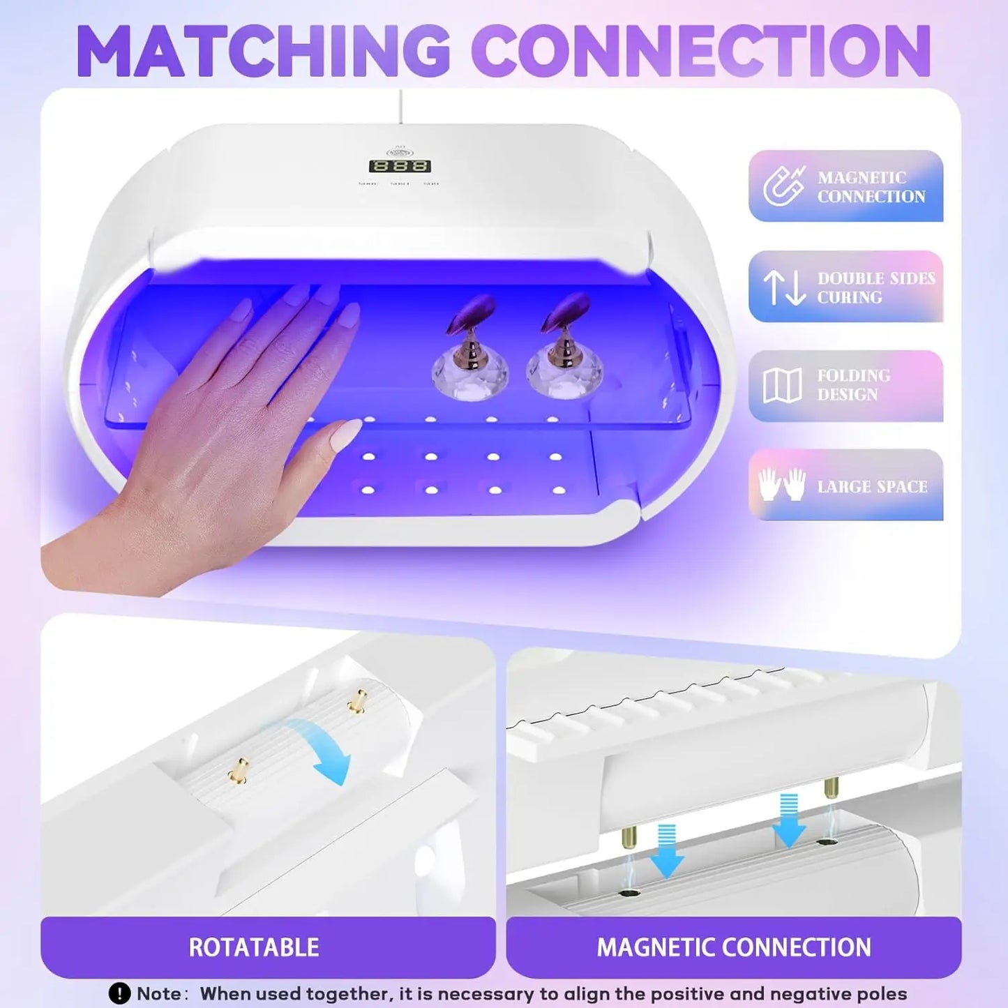 UV LED Nail Lamp 48 LED Double-Sided Foldable Portable UV Light for Gel Nails with Long Time Setting and Digital Display