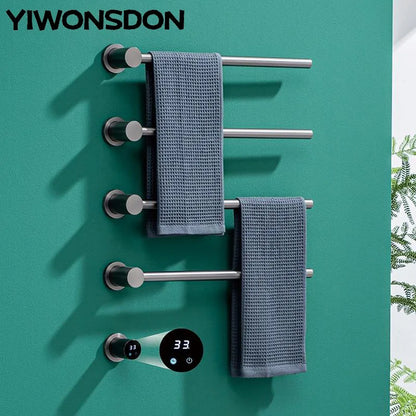 Bathroom Electric Heated Carbon Fiber Towel Rail Warmer Digital Display Temperature Time Control Smart Home Concealed Bar Dryer