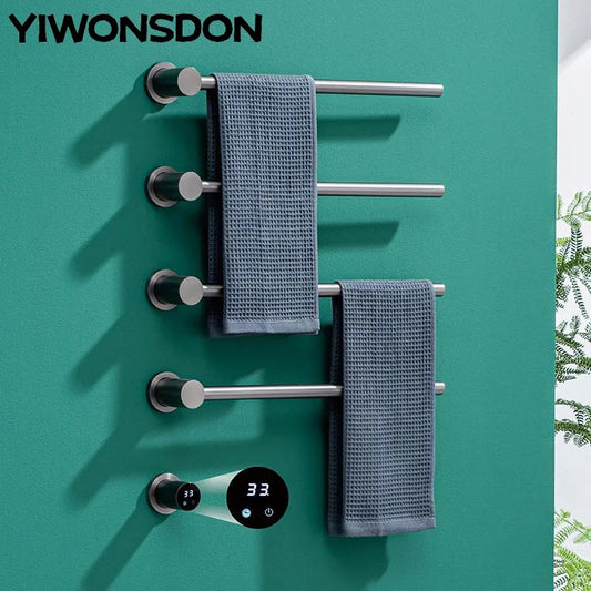 Bathroom Electric Heated Carbon Fiber Towel Rail Warmer Digital Display Temperature Time Control Smart Home Concealed Bar Dryer