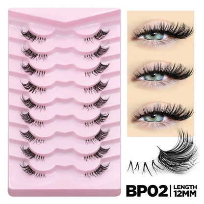 GROINNEYA Half Eyelashes Natural Cat Eye Lashes Soft Wispy Clear Band Lashes With Winged Ends For Extended Eye Look Makeup