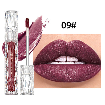 QIBEST Diamond Liquid Lipstick Moisturizing Long-Lasting Purple Sparkling Waterproof Lip Gloss Cosmetics Matte Glitter Lipstick