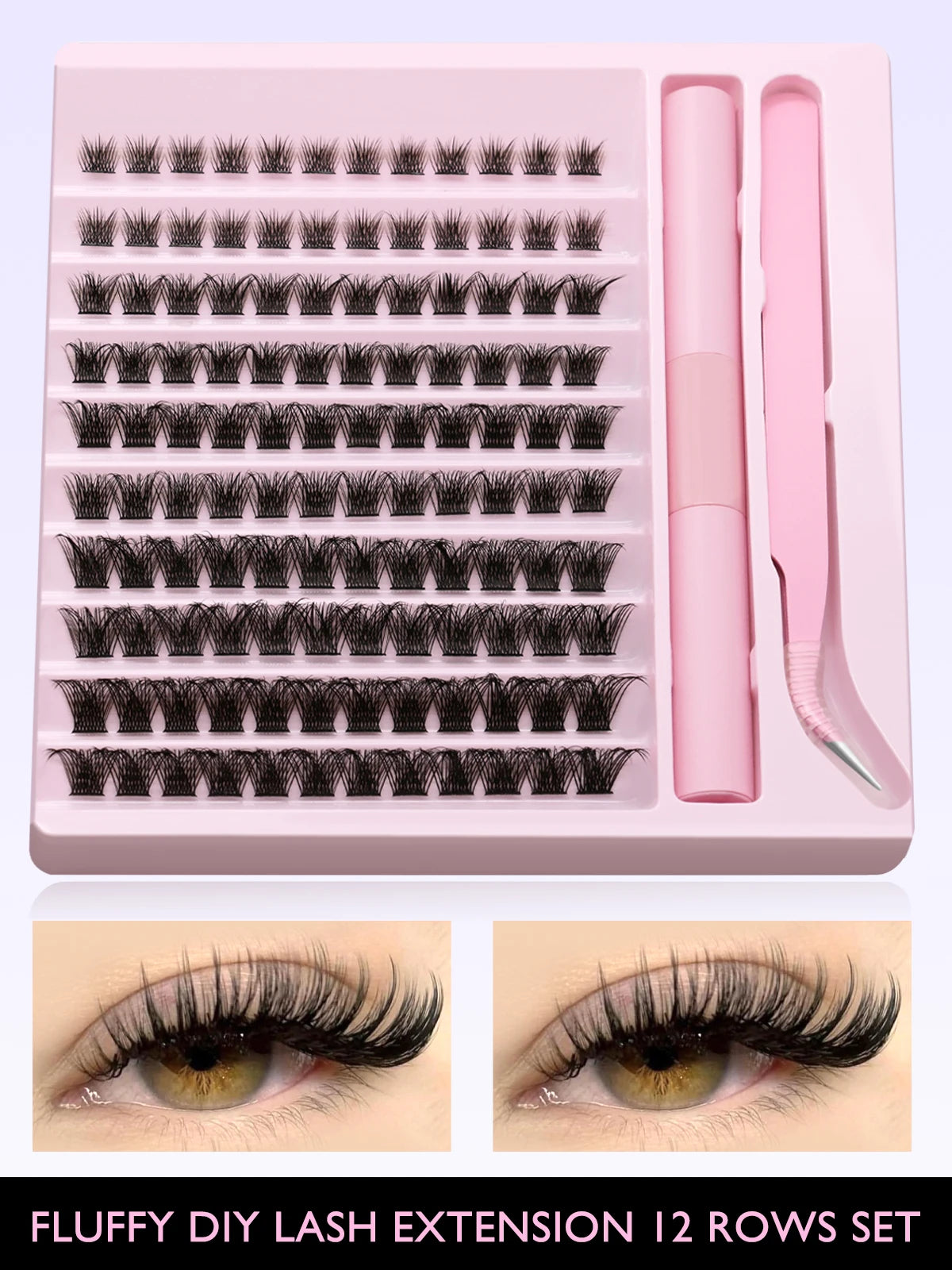 GROINNEYA Eyelash Clusters Kit DIY Lash Extension Kit Lash Bond And Seal And Eyelash Tweezers With Waterproof Strong Hold