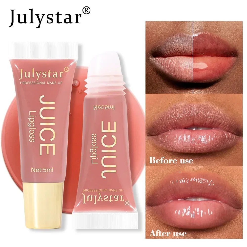 Nude Brown Plumping Lip Gloss Moisturising Fruit Lip Oil Transparent Fullness Lips Tint Soft Tube Makeup Applicator Beauty Care