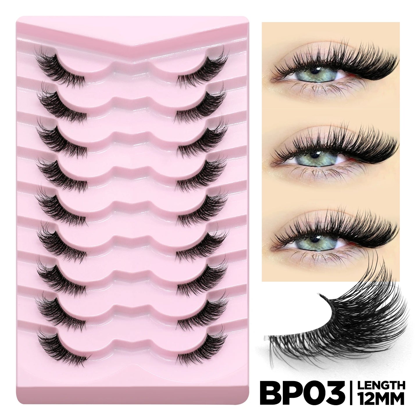 GROINNEYA Half Eyelashes Natural Cat Eye Lashes Soft Wispy Clear Band Lashes With Winged Ends For Extended Eye Look Makeup