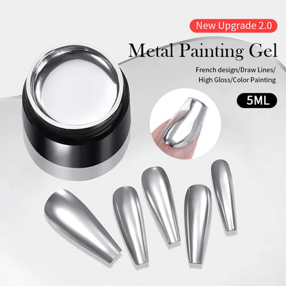 BORN PRETTY 5ml Metallic Painting Gel Polish Strong Silver Effection Nail Art Soak Off Gel Nail Polish Silver Mirror Gel