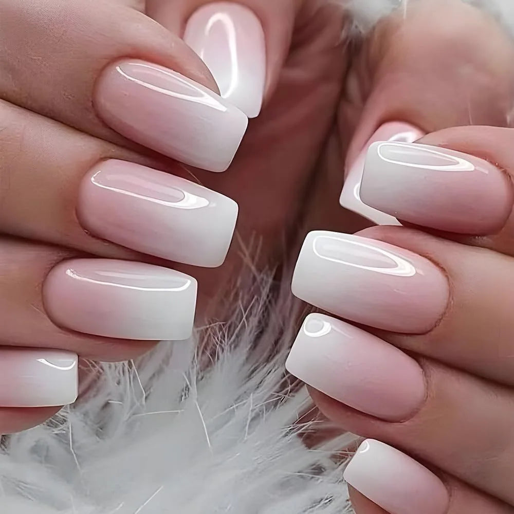 24Pcs Oval Short Pink Press on Nails Simple Ombre Spring False Nail for Sweet Sassy Cool Women&Girl Removable Wearable Nail Art