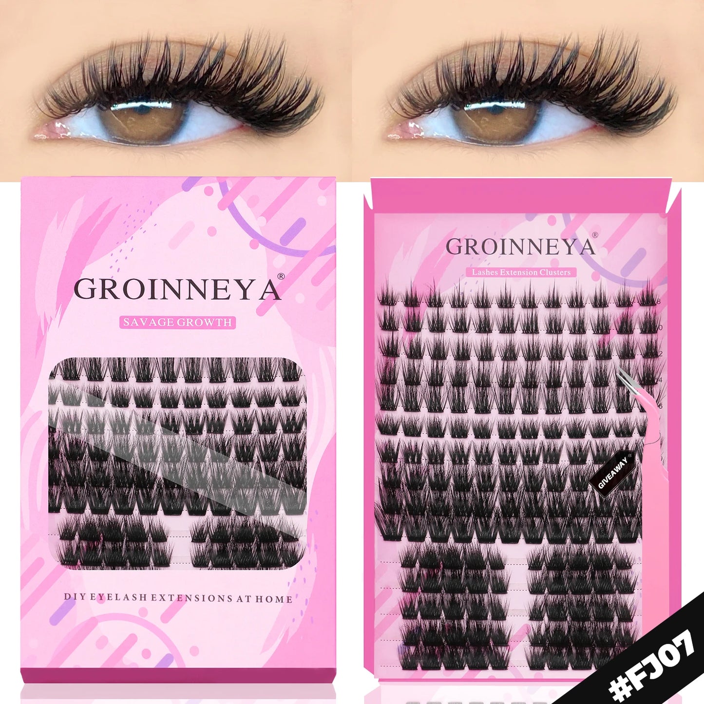 GROINNEYA DIY Lashes Extension Kit Individual Lashes Clusters Faux Mink Eyelash Extension Mix set with Lash Bond and Seal Makeup