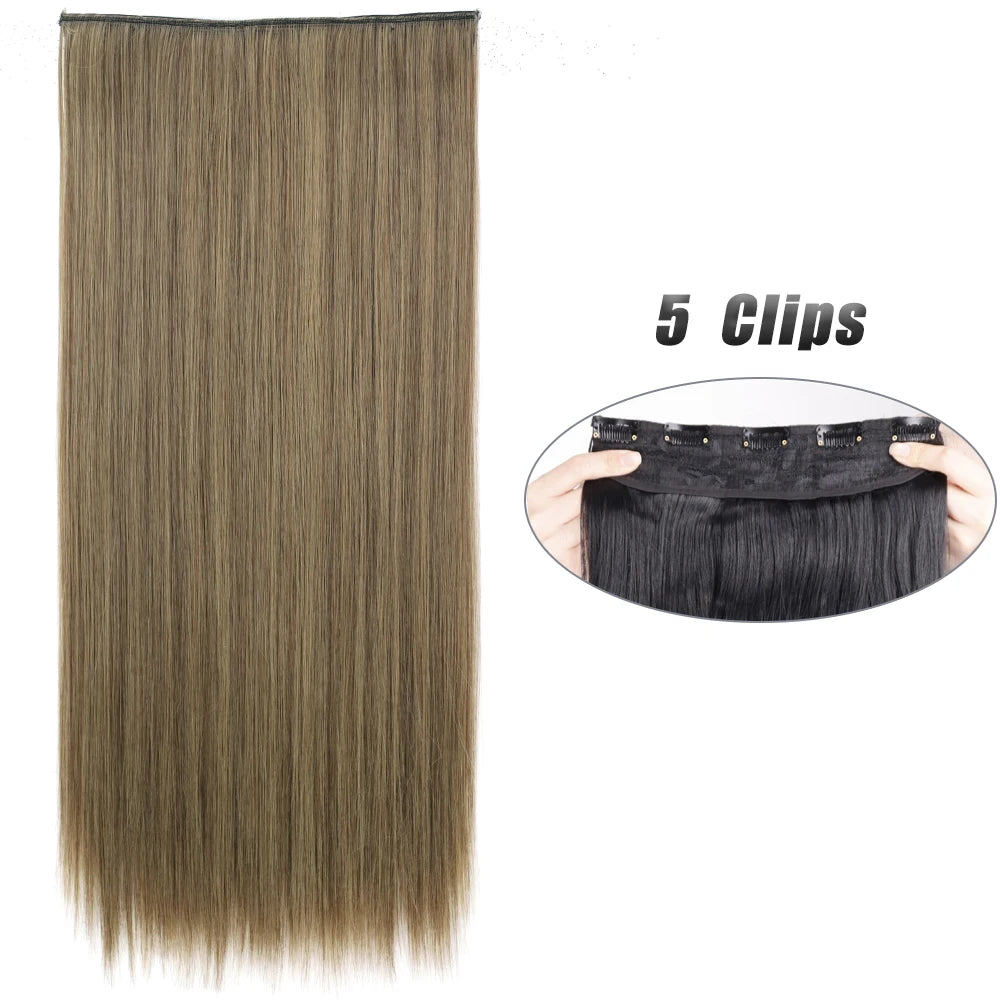 Synthetic 5 Clip In Hair Extensions Long Straight Hairstyle Hairpiece Black Brown Blonde 80CM Natural Fake Hair For Women