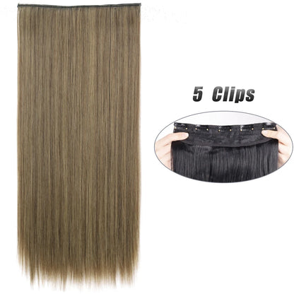 Synthetic 5 Clip In Hair Extensions Long Straight Hairstyle Hairpiece Black Brown Blonde 80CM Natural Fake Hair For Women