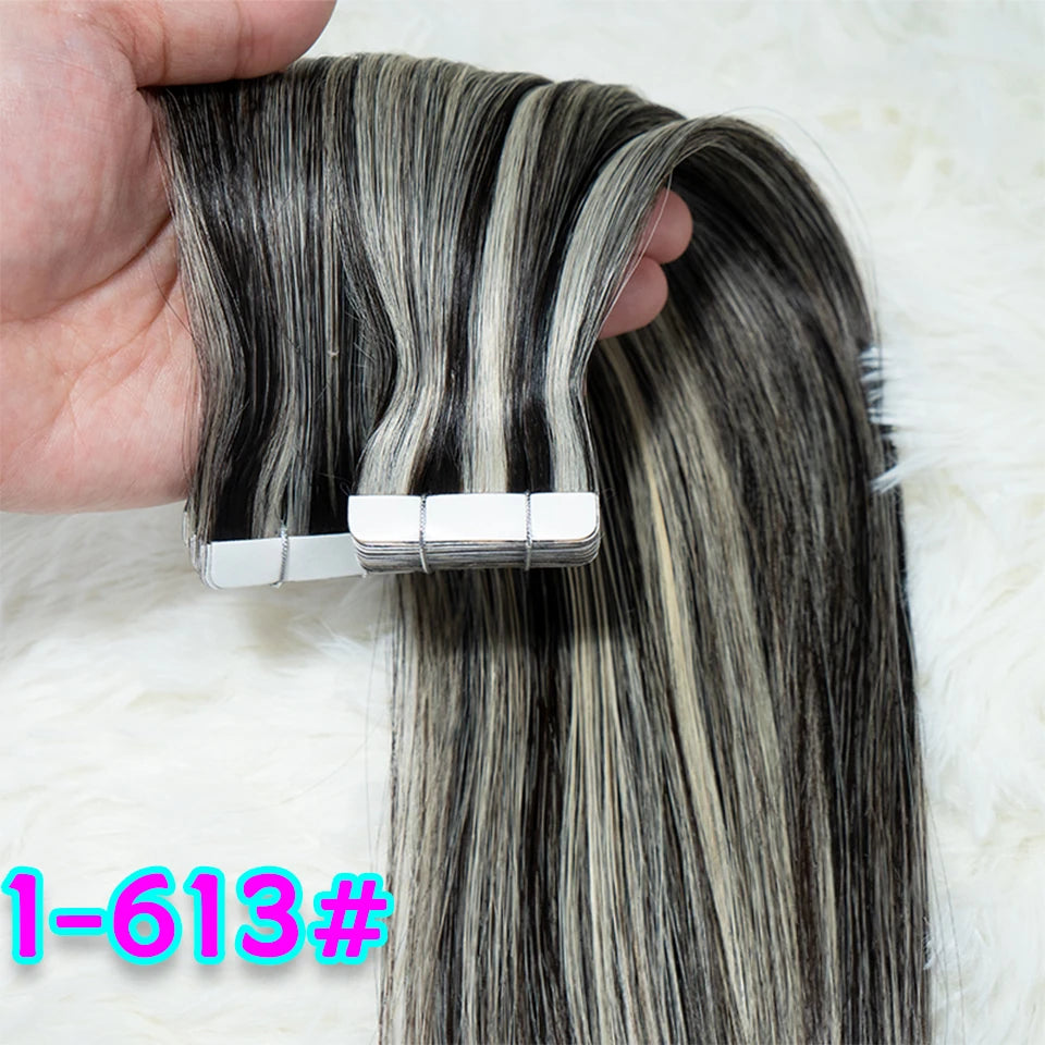 Tape In Human Hair Extensions Straight Human Hair 40pcs/Pack European Remy Straight Invisible Tape-Ins Adhesive Hair Extensions