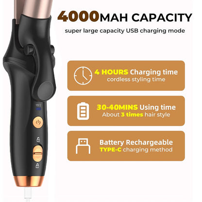 Mini Wireless Curling Iron Portable Hair Straightener USB Rechargeable Fast Heating Hair Curler for Travel