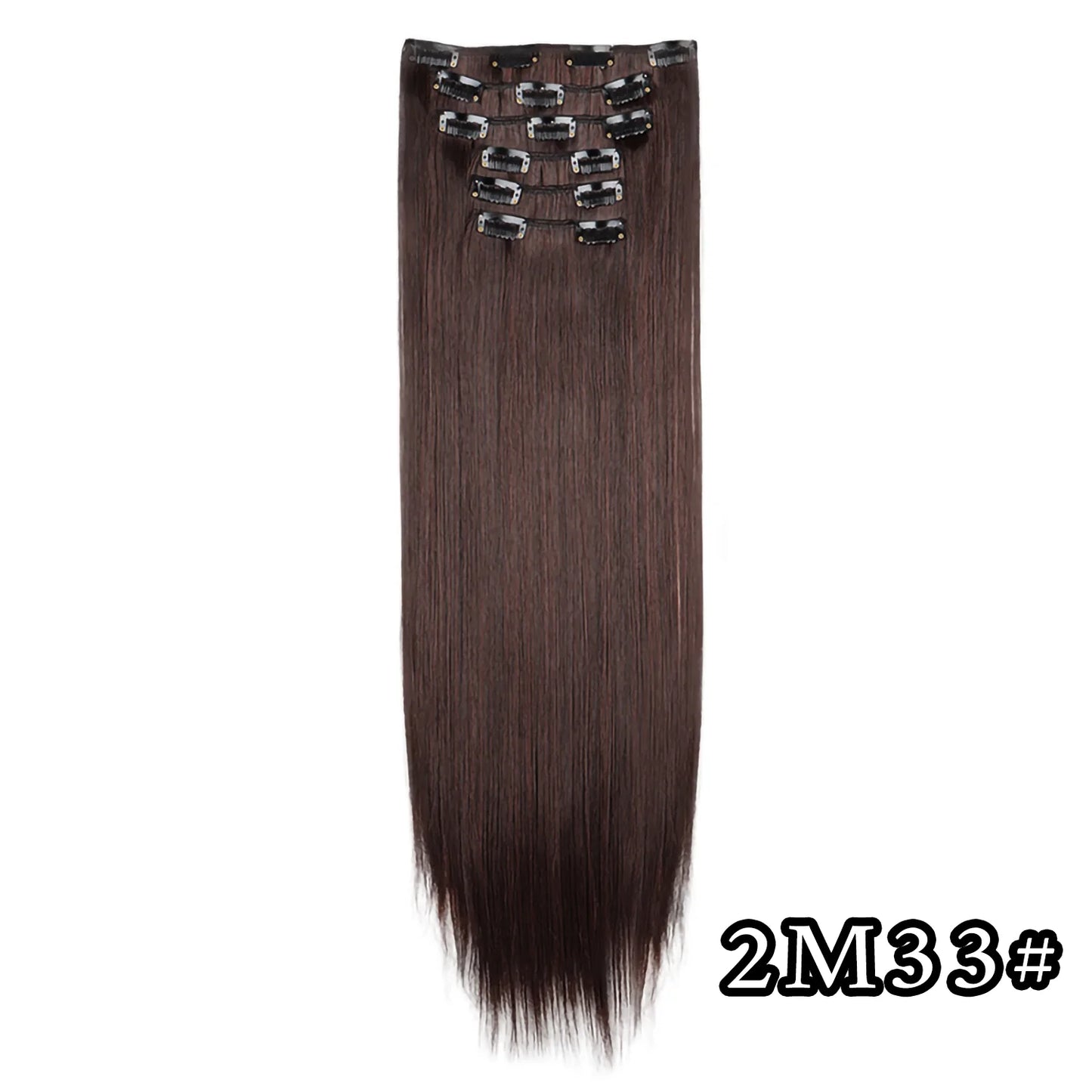 24Inch 16 Clips in Hair Extensions Long Straight Hairstyle Synthetic Blonde Black Hairpieces Heat Resistant False Hair Daily Use