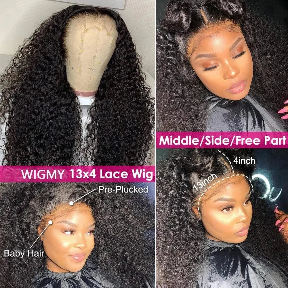 QT Afro Kinky Curly Lace Front Wigs 13x4 HD Transparent Human Hair Lace Wig Brazilian Curly 4x4 Lace Closure Wig For Black Women