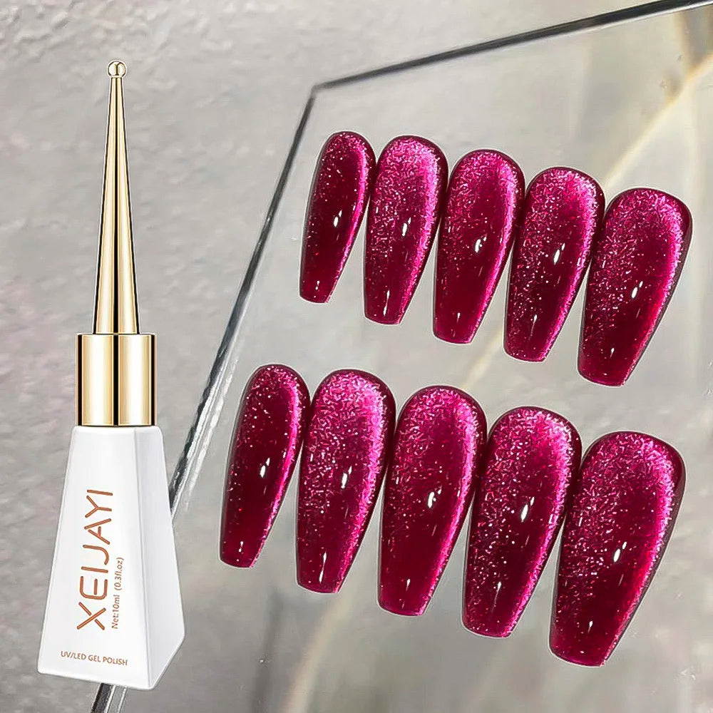 10ml/Bottle Ruby Red Cat Eye Gel Nail Polish Wine red Cherry Dopamine Glitter Nail Gel Soak Off LED/UV Semi-Permanent Manicure