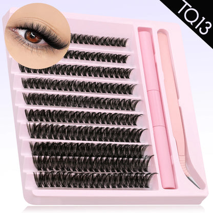 GROINNEYA Eyelash Clusters Kit DIY Lash Extension Kit Lash Bond And Seal And Eyelash Tweezers With Waterproof Strong Hold