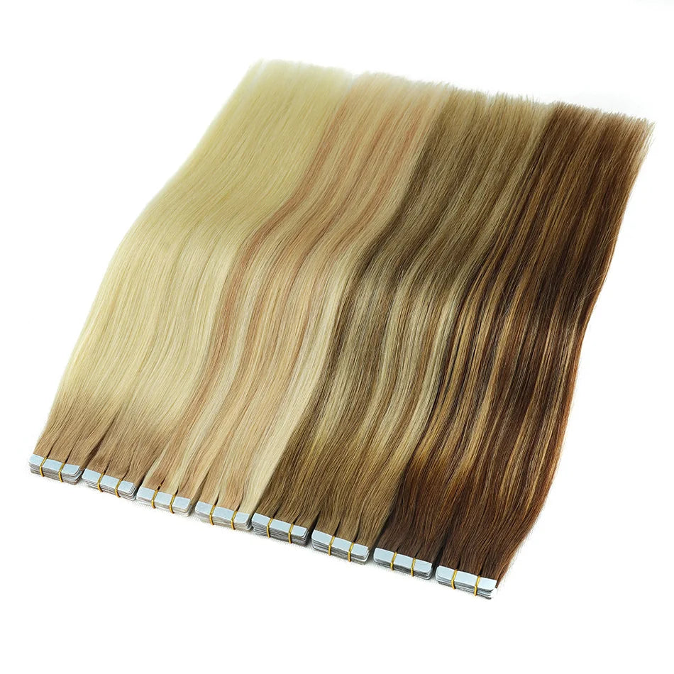 BHF Tape In Hair Extensions Human Hair 20pcs/Pack European Remy Straight Invisible Tape Ins Adhensive Hair Extensions