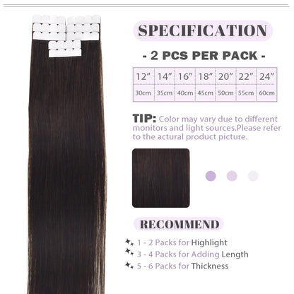 TSITSI Straight Human Hair Tape In Human Hair Extensions Natural Hair 100% Premium Non-Remy Seamless Skin Weft Hair For Girls