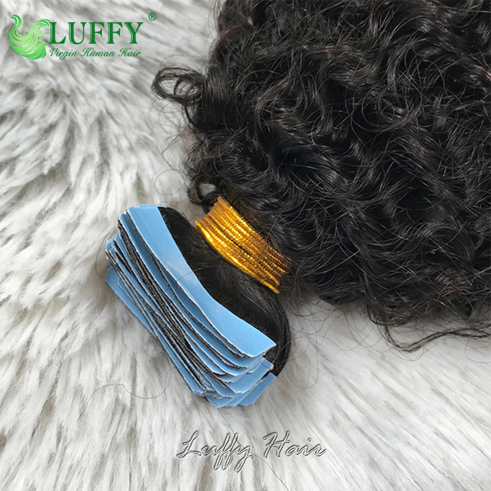 Kinky Curly Tape In Human Hair Extensions Double Drawn Skin Weft Adhesive Invisible Brazilian Remy Hair Black Color 40pcs/100g