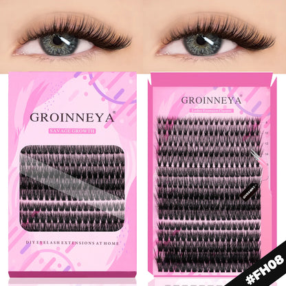 GROINNEYA DIY Lashes Extension Kit Individual Lashes Clusters Faux Mink Eyelash Extension Mix set with Lash Bond and Seal Makeup