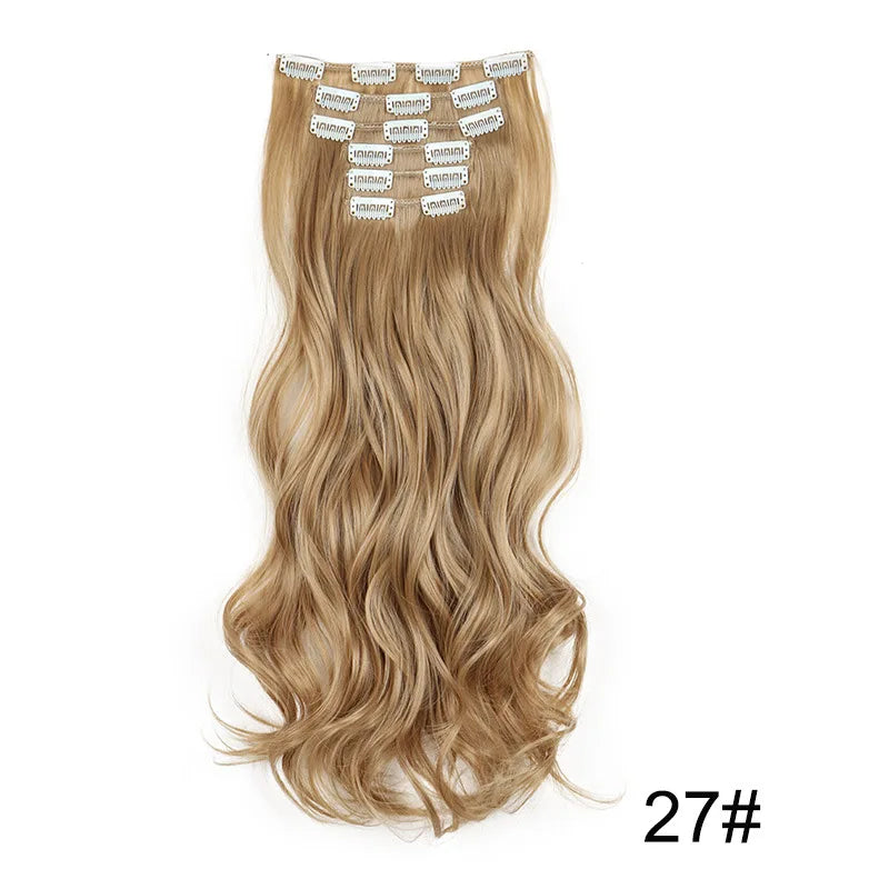 24Inch 16 Clips in Hair Extensions Long Straight Hairstyle Synthetic Blonde Black Hairpieces Heat Resistant False Hair Daily Use