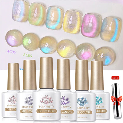 BORN PRETTY 6Pcs Water Light Cat Magnetic Gel Polish Set Winter Dark Red Blue Silver Semi Permanent Soak Off UV LED Gel Varnish