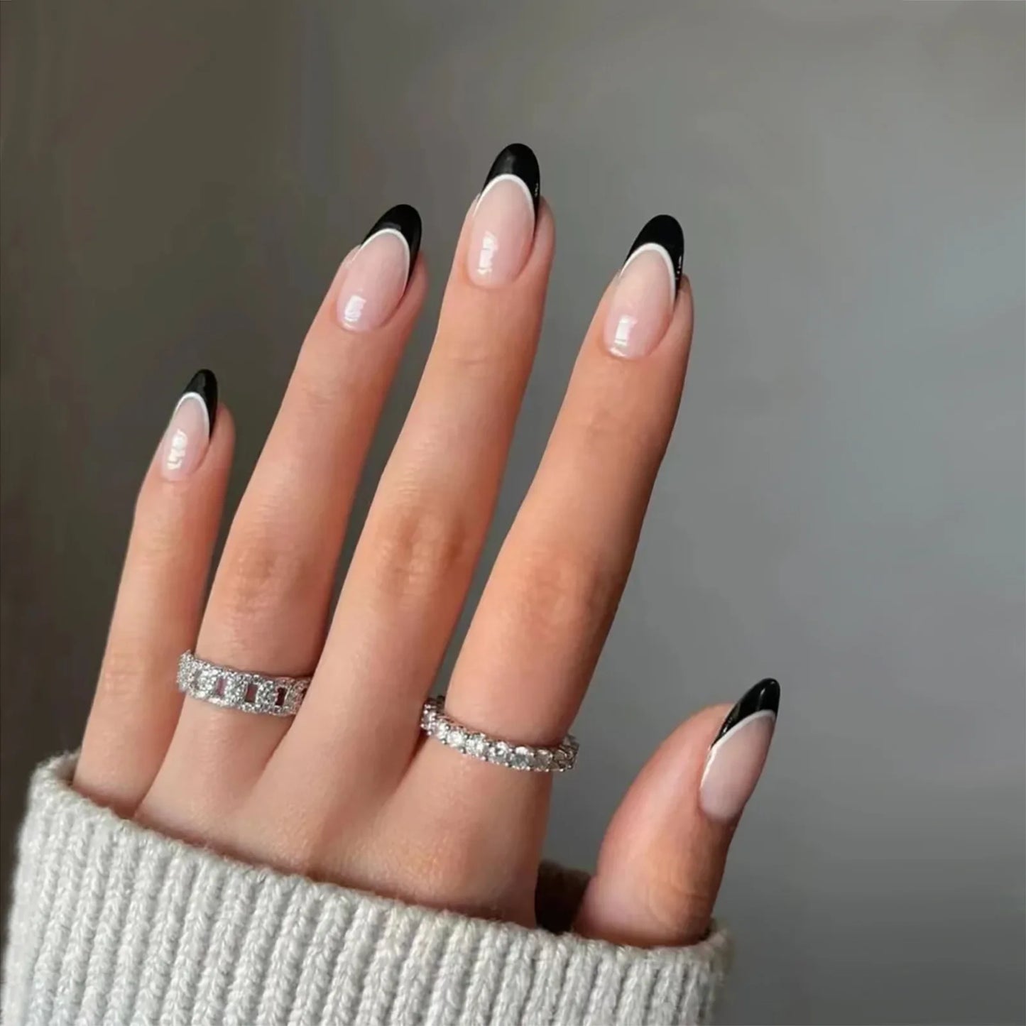 24pcs French False Nails Almond Head Summer Style Glitter Design Fake Nail Patch Full Cover Wearable Women Press on Nail Tips