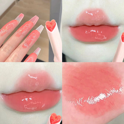 Water-light Lip Glaze Mirror Glitter Lip Tint Long Lasting Moisturising Love Heart Shape Solid Lipstick Pen Lips Makeup Cosmetic