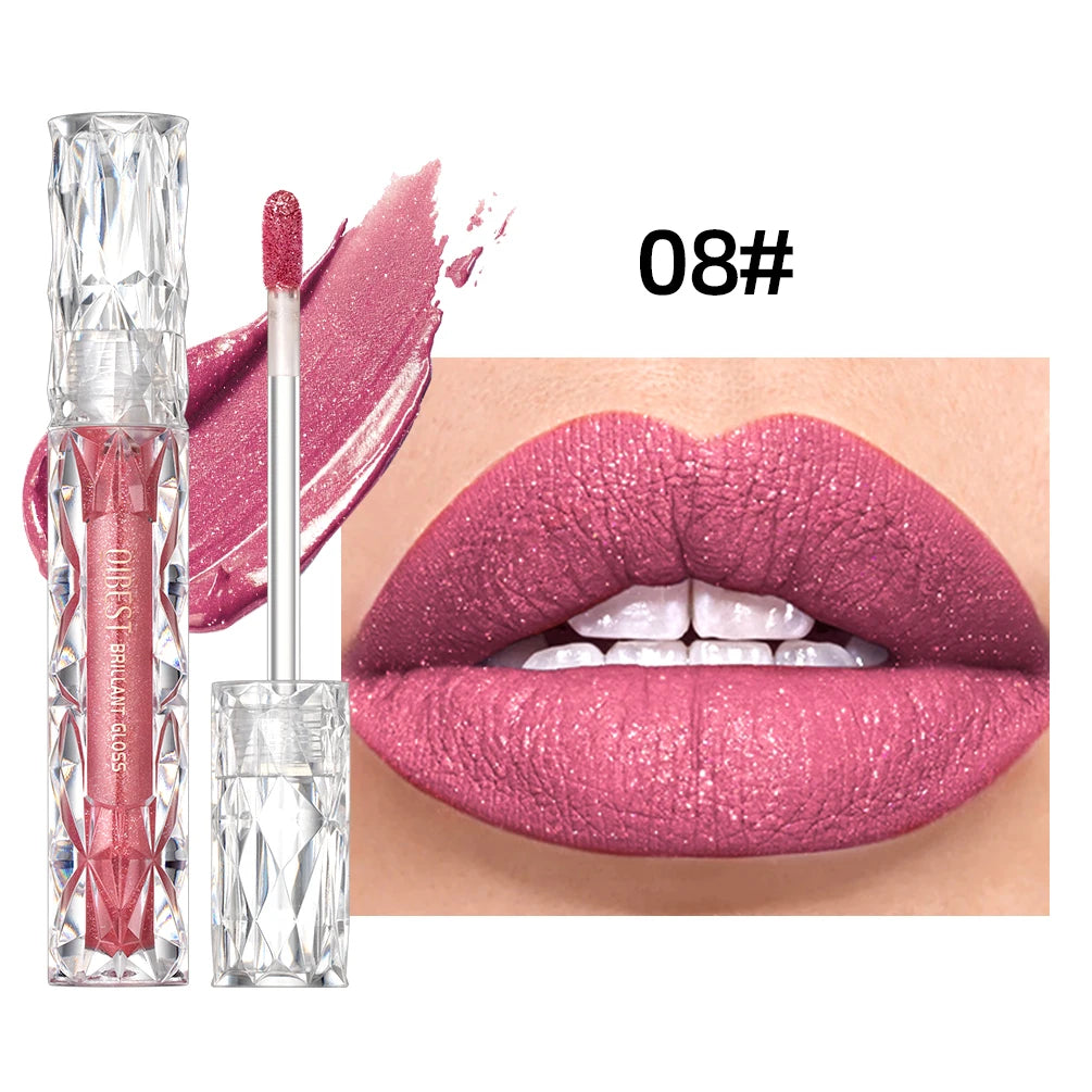 QIBEST Diamond Liquid Lipstick Moisturizing Long-Lasting Purple Sparkling Waterproof Lip Gloss Cosmetics Matte Glitter Lipstick