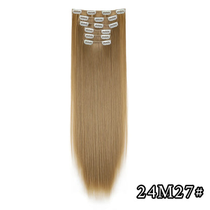 24Inch 16 Clips in Hair Extensions Long Straight Hairstyle Synthetic Blonde Black Hairpieces Heat Resistant False Hair Daily Use