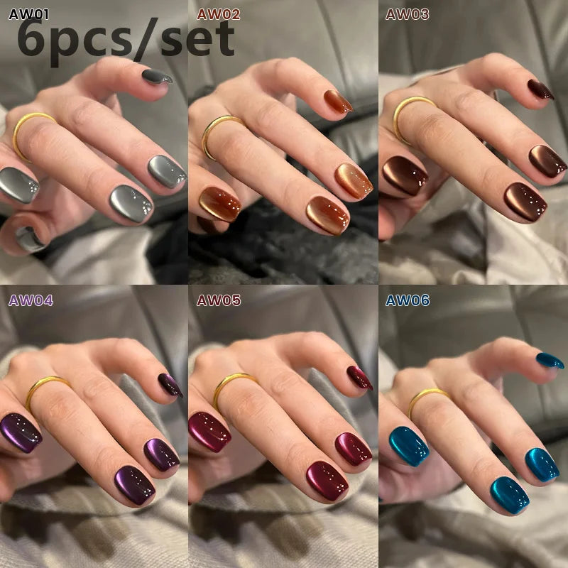 BORN PRETTY 6Pcs Water Light Cat Magnetic Gel Polish Set Winter Dark Red Blue Silver Semi Permanent Soak Off UV LED Gel Varnish