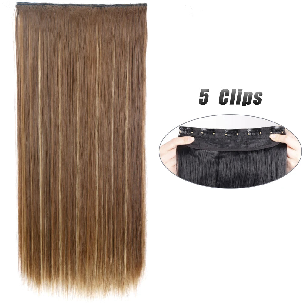 Synthetic 5 Clip In Hair Extensions Long Straight Hairstyle Hairpiece Black Brown Blonde 80CM Natural Fake Hair For Women