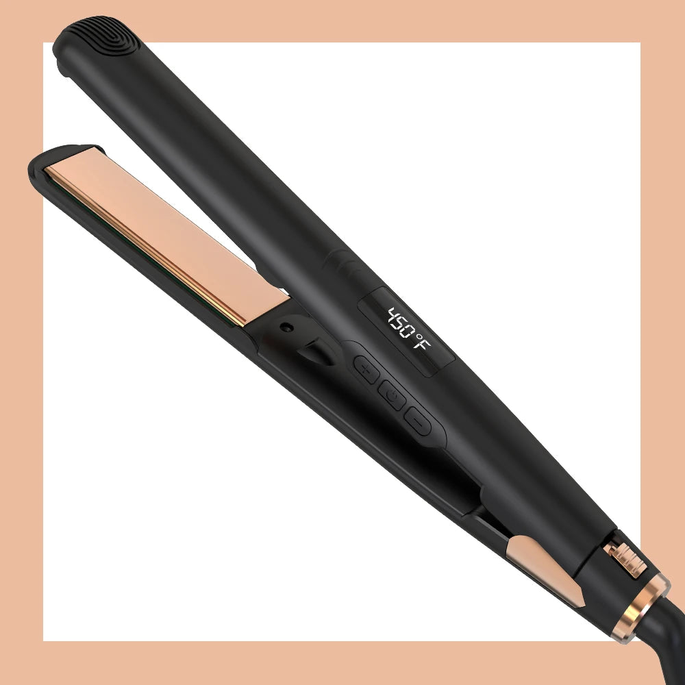 LISAPRO Original Ceramic Hair Straightening Flat Iron  1" Plates |Black  Professional Salon Model Hair Straightener & Curler