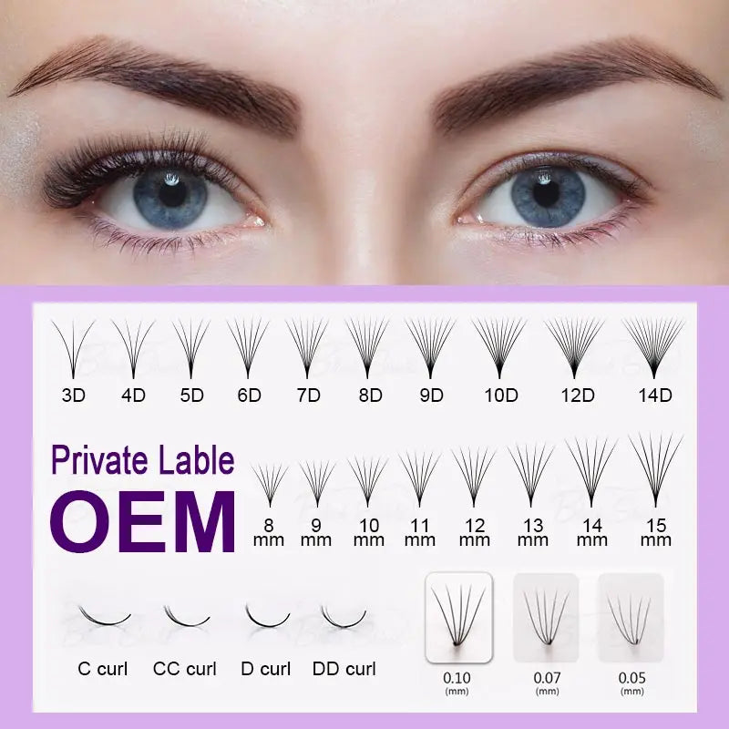 3D-20D 0.03  Pointy Base Promade Lash Fans 500 Fans Rapid Mega Storage Lash Tray 0.05 Handmade Promade Sharp Pointy Bade Fans