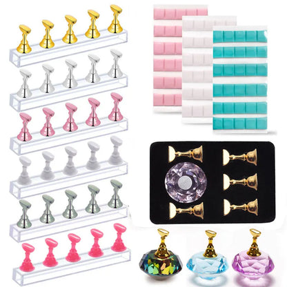 1Set Magnetic Nail Holder Practice Display Stand Nail Polish Acrylic Crystal Showing Shelf Nail Art Tool