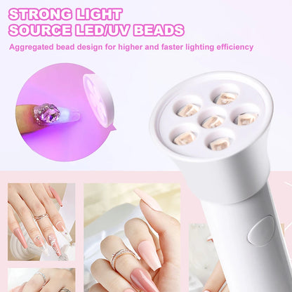 Portable Nail Dryer Lamp UV LED Nail Light Timing Cordless Nail Lamp 6 LEDs UV Gel Light Quick Dry for Home Nail Salon