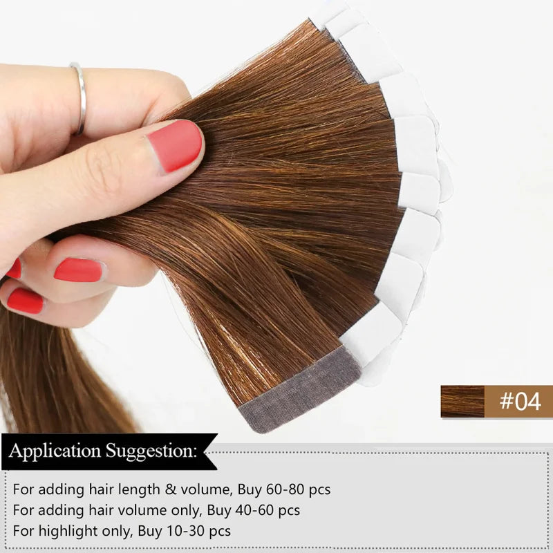 Tape In Human Hair Extensions Straight Human Hair 40pcs/Pack European Remy Straight Invisible Tape-Ins Adhesive Hair Extensions