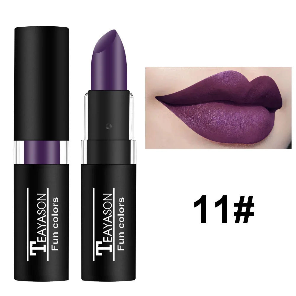 12 Color Lipstick Waterproof Long Lasting Cosmetic Black Blue Purple Green Matte Make Up Lip Gloss Makeup Red Lipstick