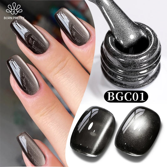 BORN PRETTY 10ml Black Glass Cat Magnetic Gel Nail Polish Punk Style Nail Art Manicure Varnis Semi Permanent Gel for Winter Nail