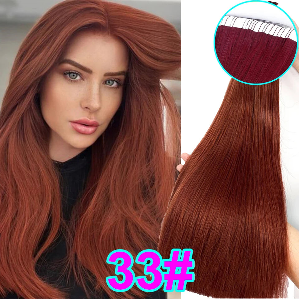 Tape In Human Hair Extensions Straight Human Hair 40pcs/Pack European Remy Straight Invisible Tape-Ins Adhesive Hair Extensions