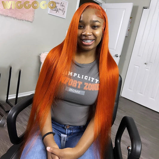 Wiggogo Orange Ginger Lace Front Wig Human Hair Straight Lace Front Wigs Human Hair 13X4 13X6 Hd Lace Frontal Wig