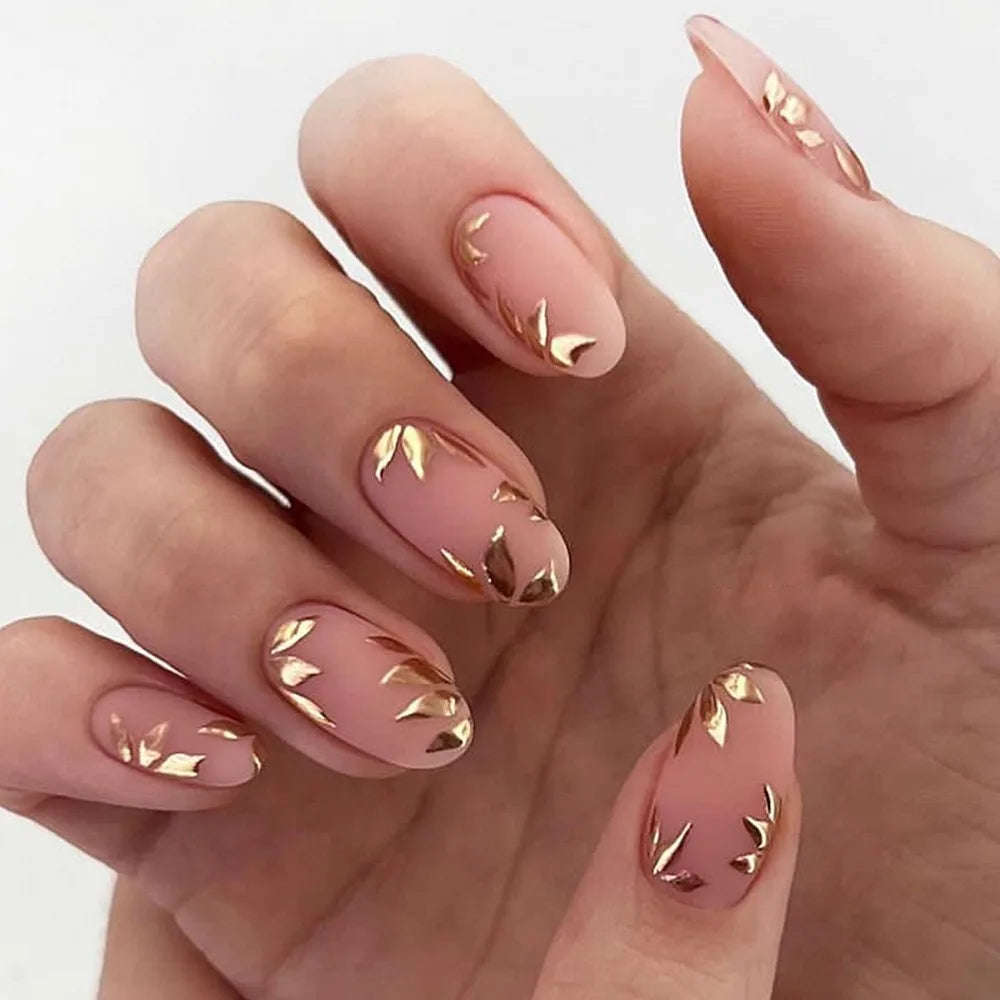 24pcs French False Nails Almond Head Summer Style Glitter Design Fake Nail Patch Full Cover Wearable Women Press on Nail Tips