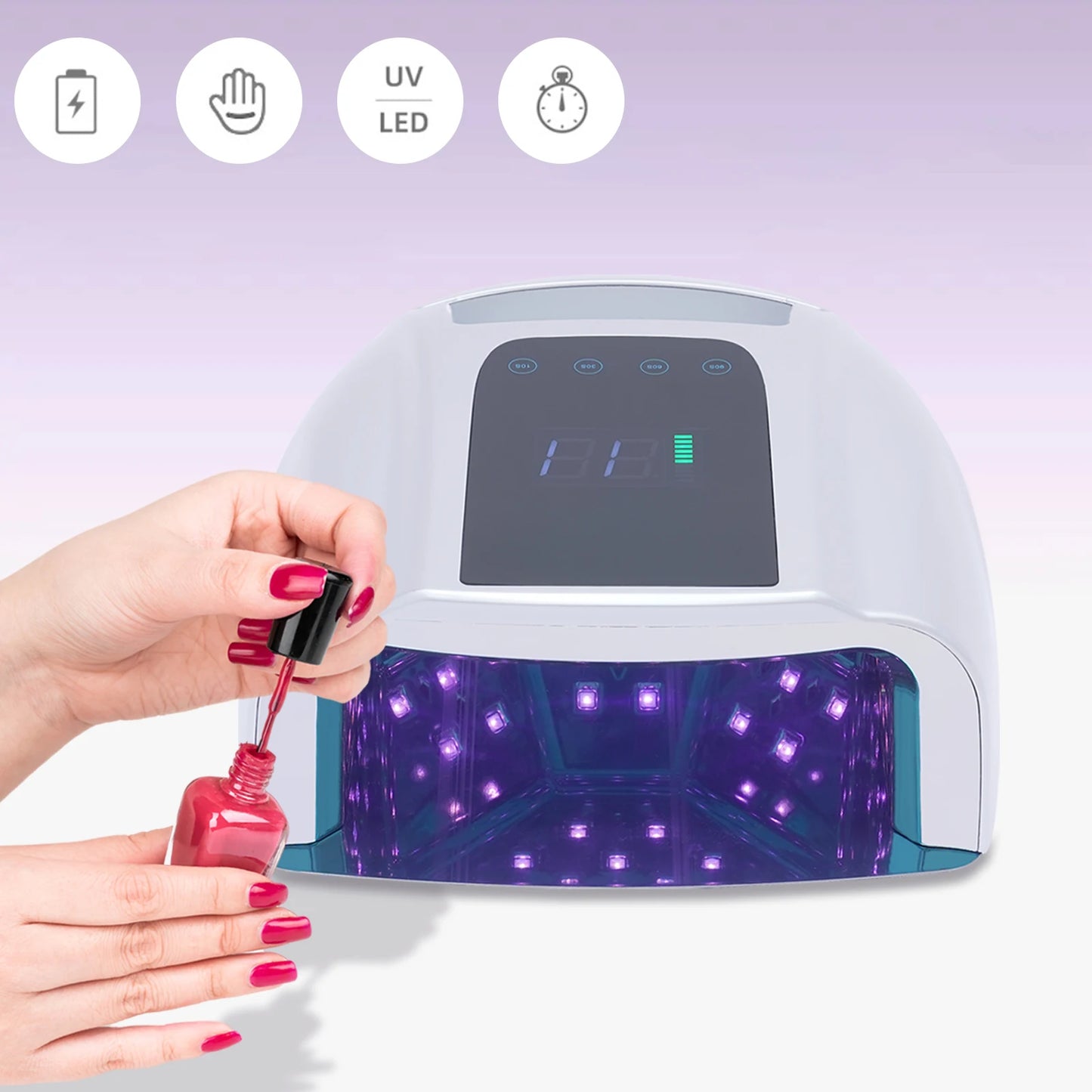 Professional Rechargeable 96W Nail Lamp Portable Cordless with Removable Stainless Steel Bottom 4 Timer Setting Nail Dryer