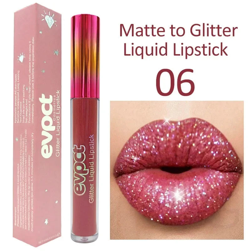 Waterproof Diamond Shimmer Glitter Lip Gloss 15 Colors Matte Glitter Liquid Lipstick Diamond Pearl Colour Lip Gloss Sexy Make Up