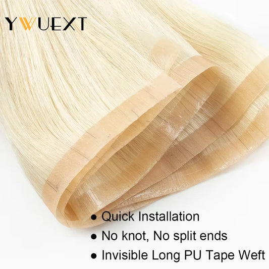 Blonde Seamless Natural Tape Weft Long PU Skin Weft Tape in Human Extensions No Glue Human Hair For Fine Hair 80cm Weft Bundles