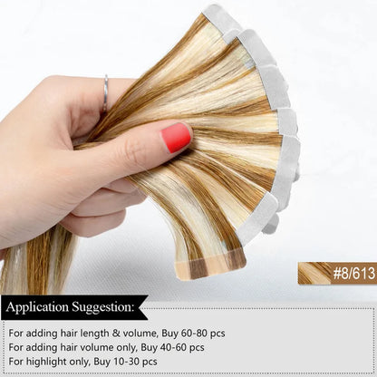 Tape In Human Hair Extensions Straight Human Hair 40pcs/Pack European Remy Straight Invisible Tape-Ins Adhesive Hair Extensions