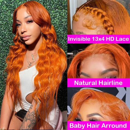 30 36 Inch Ginger Body Wave Human Hair Colored Wigs Hd Lace Frontal Wig 13X6 13X4 For Black Women Preplucked Lace Front Wigs