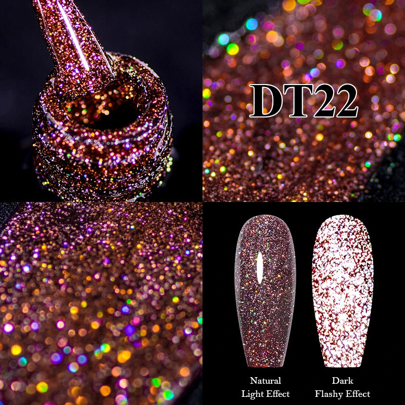 MEET ACROSS 7ml Red Metallic Color Gel Nail Polish Red Gold Silver Semi permanent Soak Off UV Gel Varnish Nail Art For Manicure