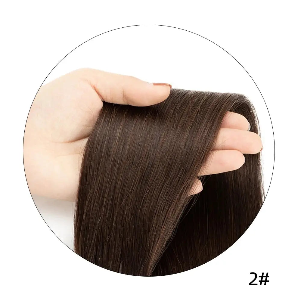 isheeny Twin Tabs Weft Human Hair Extensions Invisible Hole Weft Hair Natural Straight Pull Through Micro Weft Hair 25cm Width