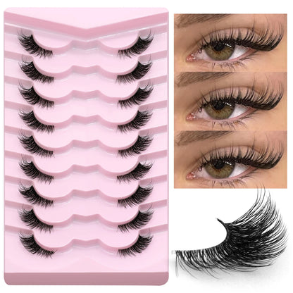 GROINNEYA Half Eyelashes Natural Cat Eye Lashes Soft Wispy Clear Band Lashes With Winged Ends For Extended Eye Look Makeup